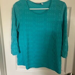 Kim Rogers Aqua Textured 3/4 Sleeved Blouse